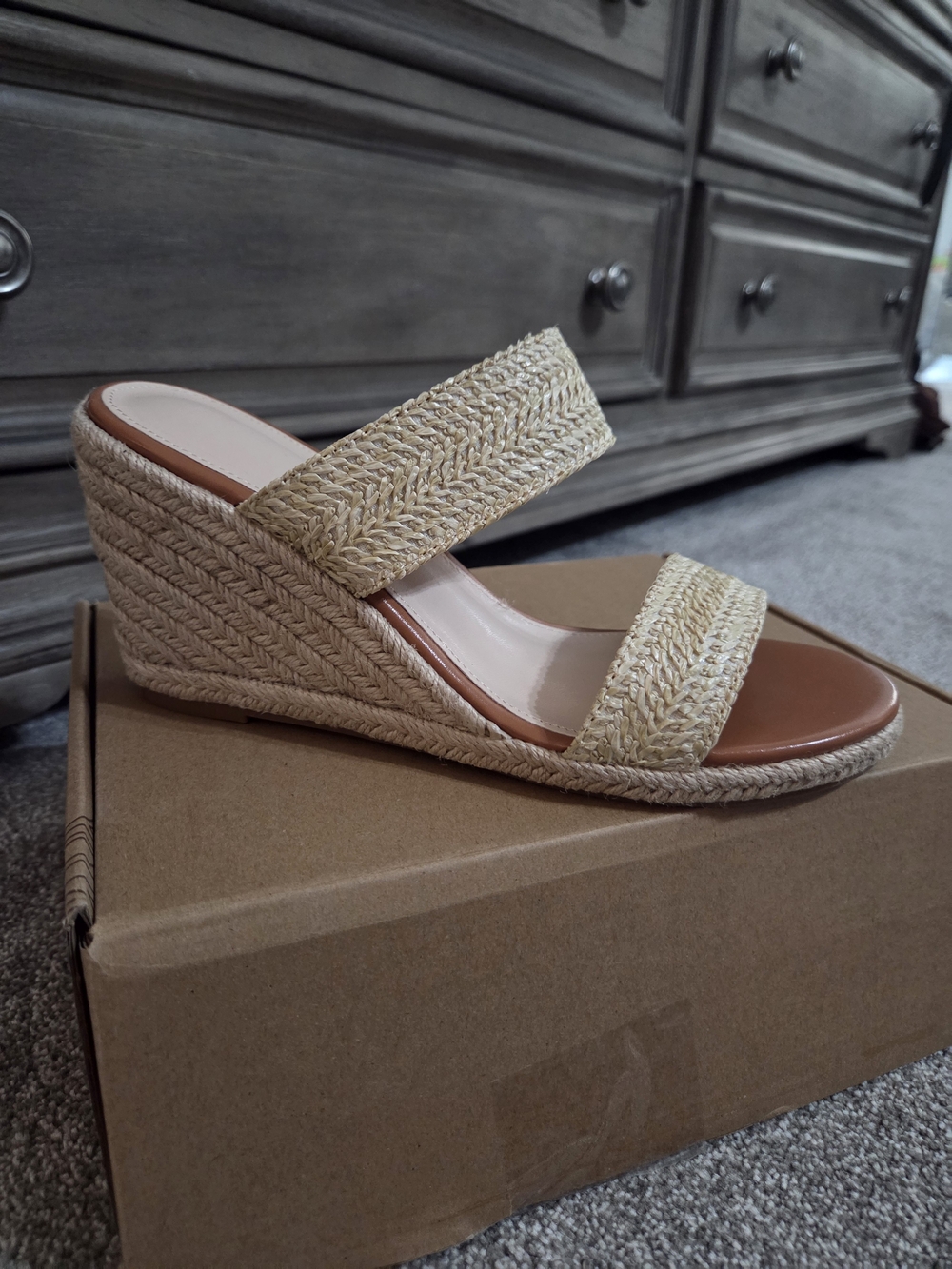 Braided Espadrille Wedge Slide Sandals - Natural